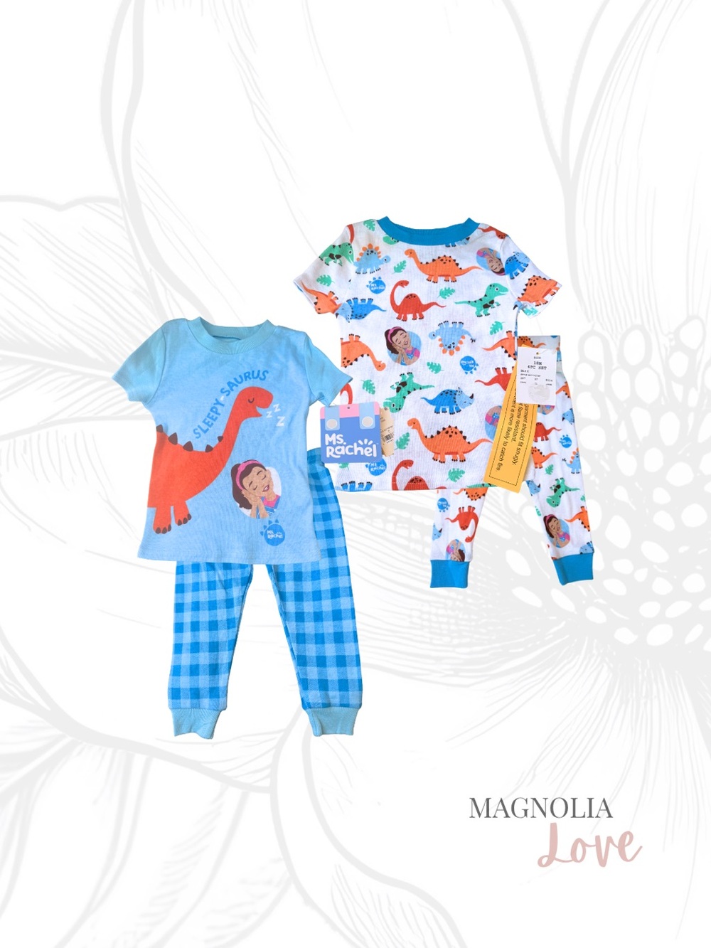 🥰 Ms Rachel Toddler Blue White Dino 2-Piece Pajama Set of 2 Short Sleeve 18M